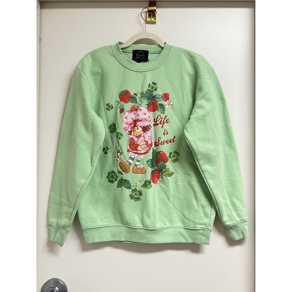 Strawberry Shortcake Graphic Sweatshirt Green Crew Neck Women's Small Classic
